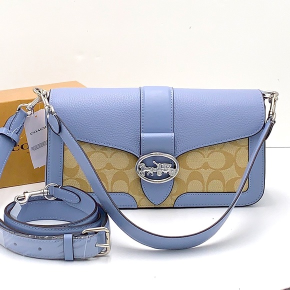 COACH Georgie Shoulder Bag In Signature Canvas 
Silver/Light Khaki/Marble Blue - Picture 2 of 16